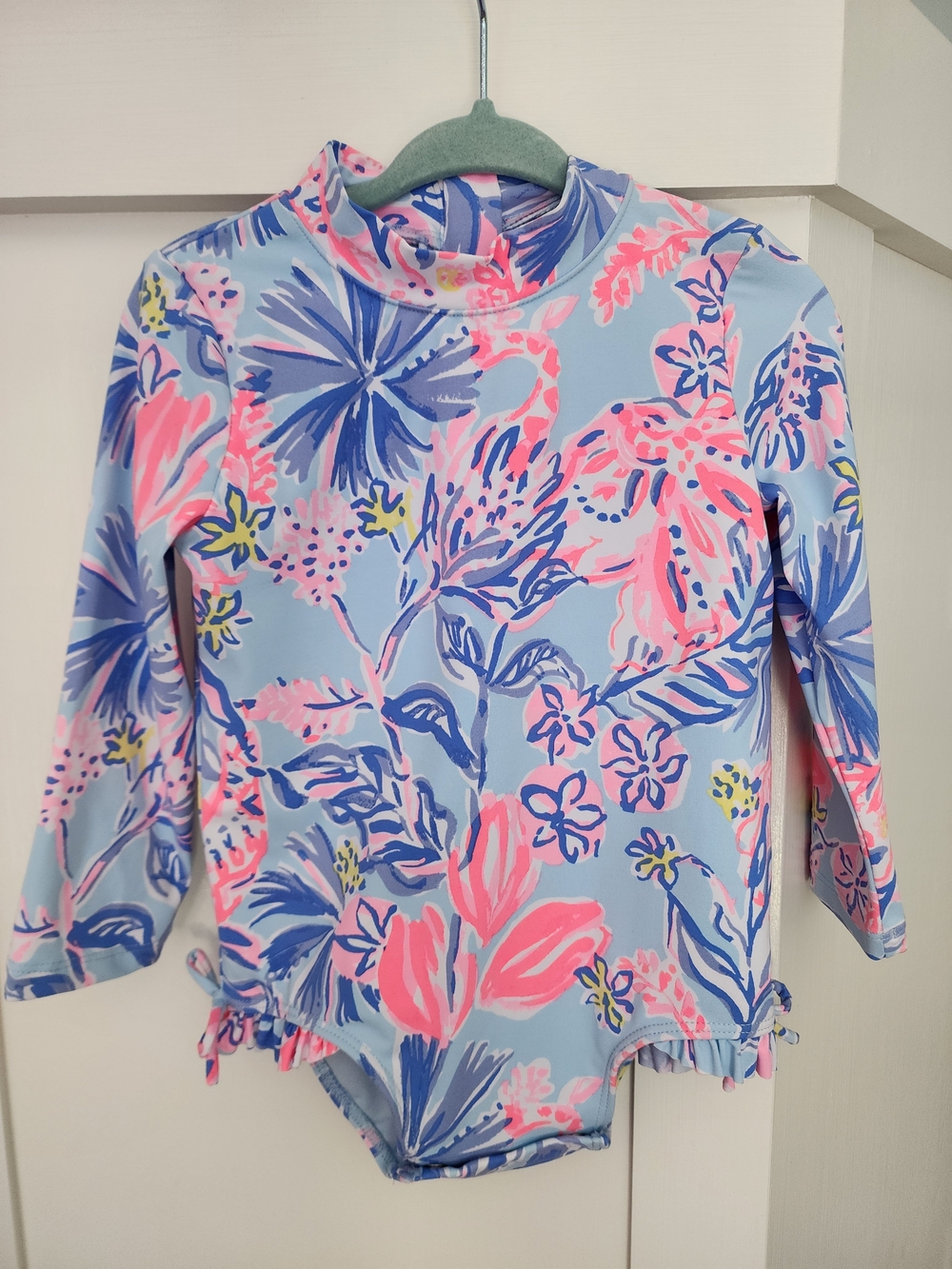 Toddler Lilly Pulitzer Long-Sleeve Floral Swimsuit - Light Blue, Pink & Navy